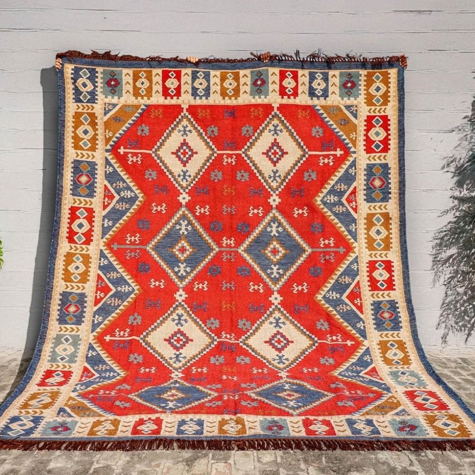 Auténtica alfombra kilim india tejida a mano