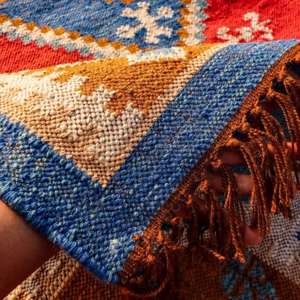 Auténtica alfombra kilim india tejida a mano