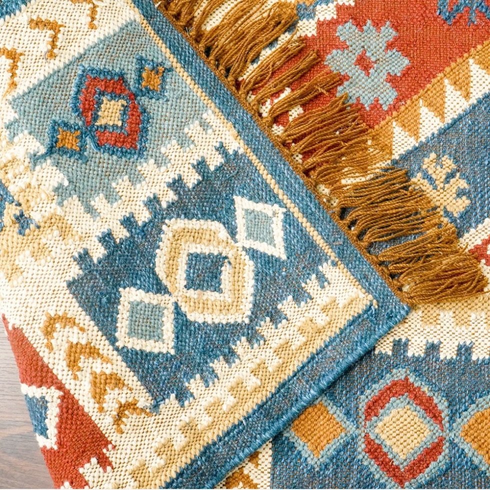Auténtica alfombra kilim india tejida a mano