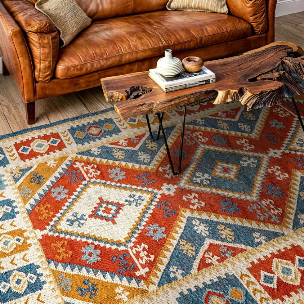 Auténtica alfombra kilim india tejida a mano