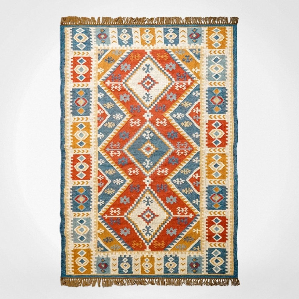 Auténtica alfombra kilim india tejida a mano