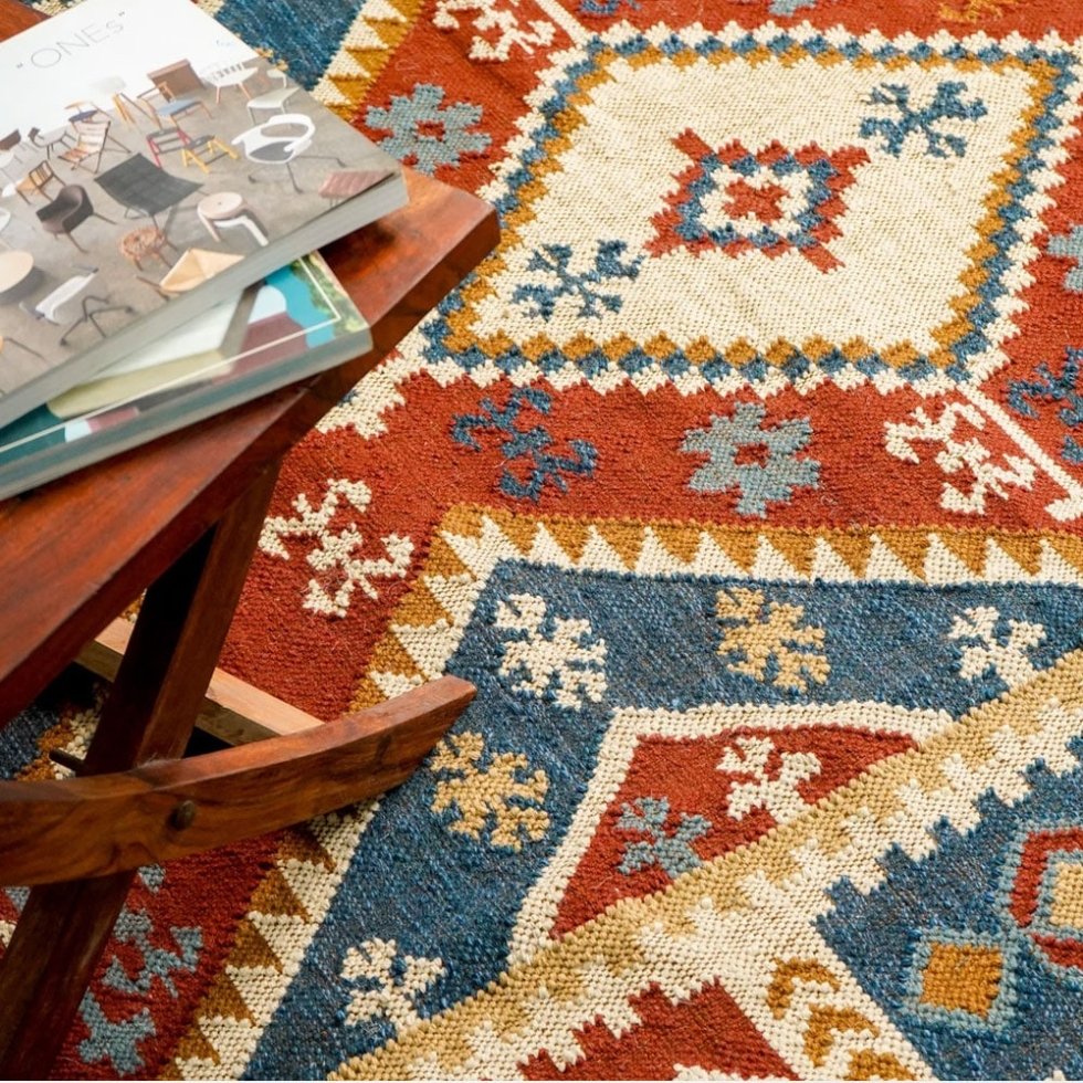 Auténtica alfombra kilim india tejida a mano