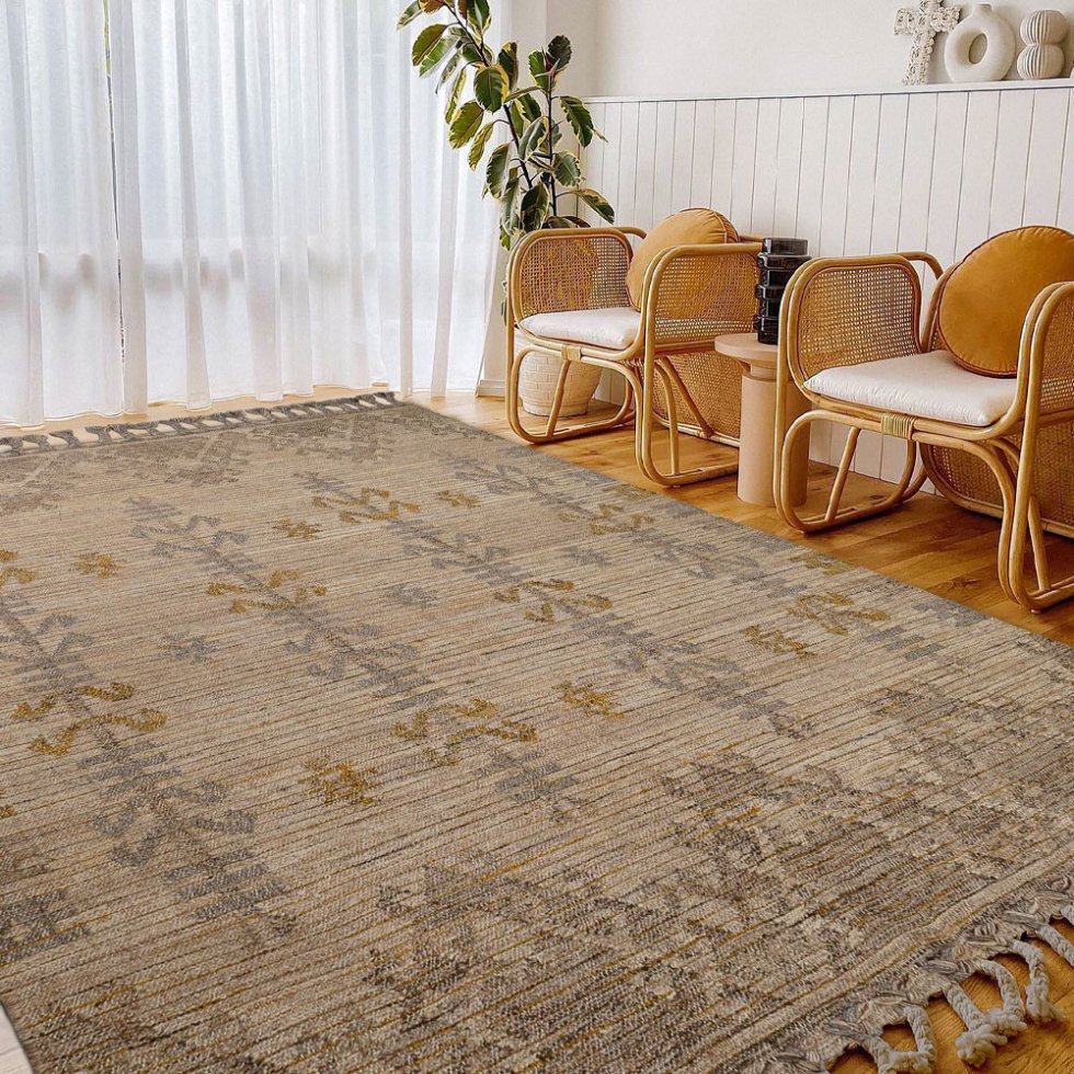 Alfombra kilim beige de estilo turco
