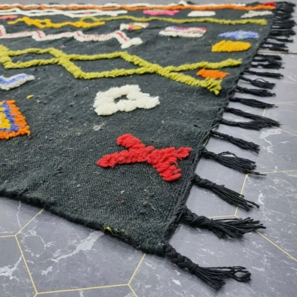 Alfombra kilim bereber tribal negra - Imagen 8