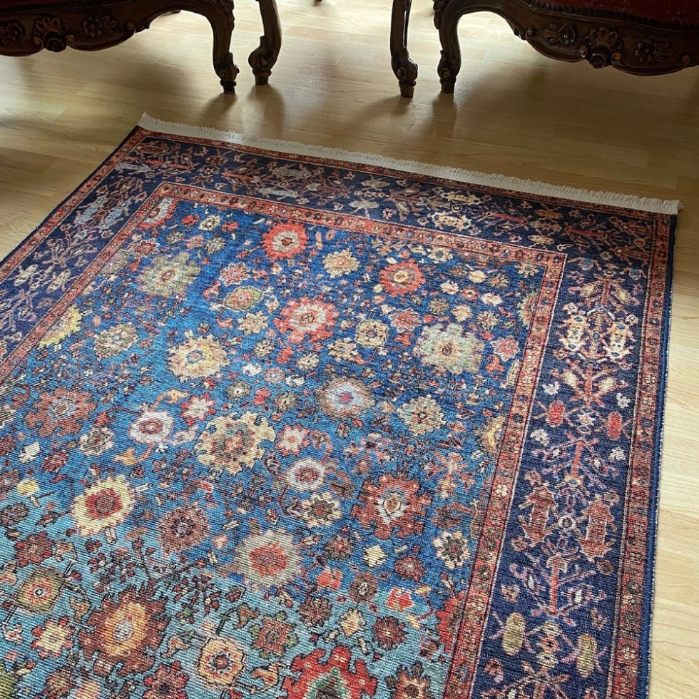Alfombra lavable estilo kilim oriental azul
