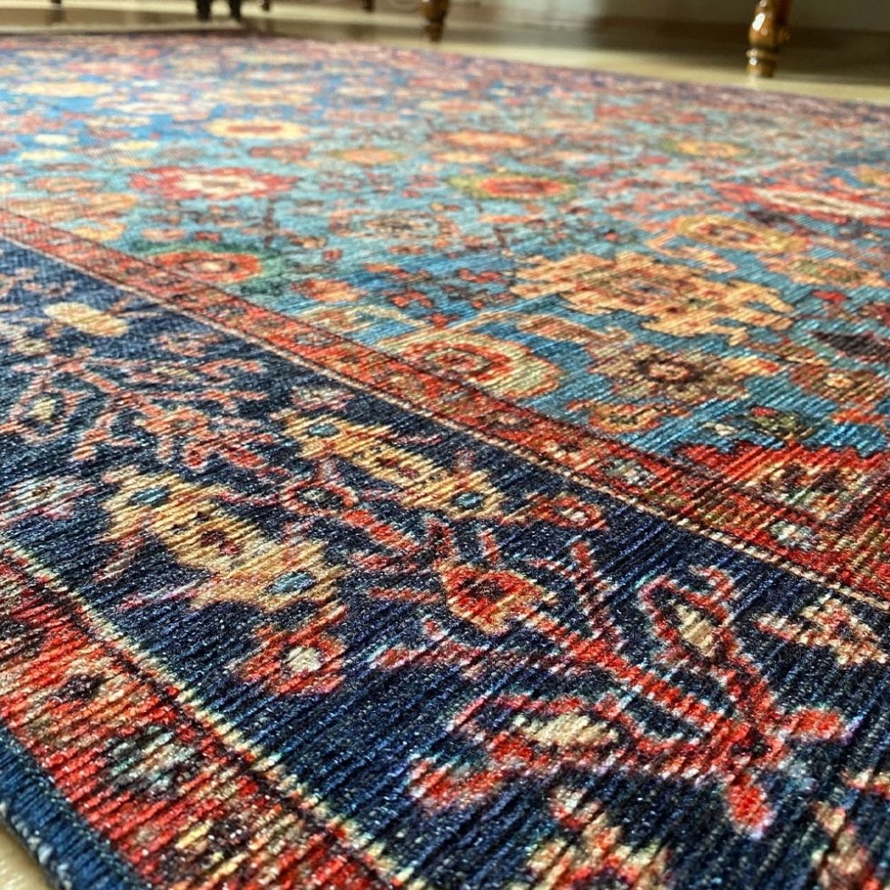 Alfombra lavable estilo kilim oriental azul