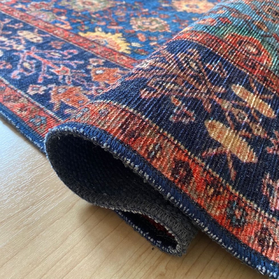 Alfombra lavable estilo kilim oriental azul