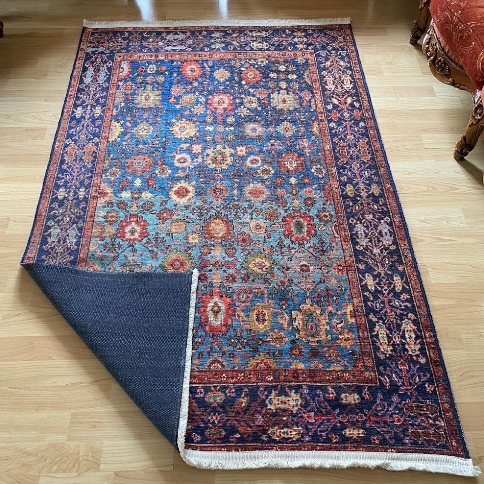 Alfombra lavable estilo kilim oriental azul