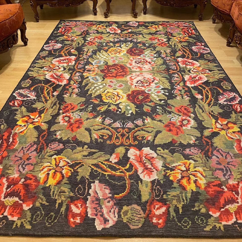 Alfombra lavable estilo kilim floral