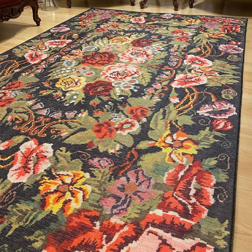Alfombra lavable estilo kilim floral