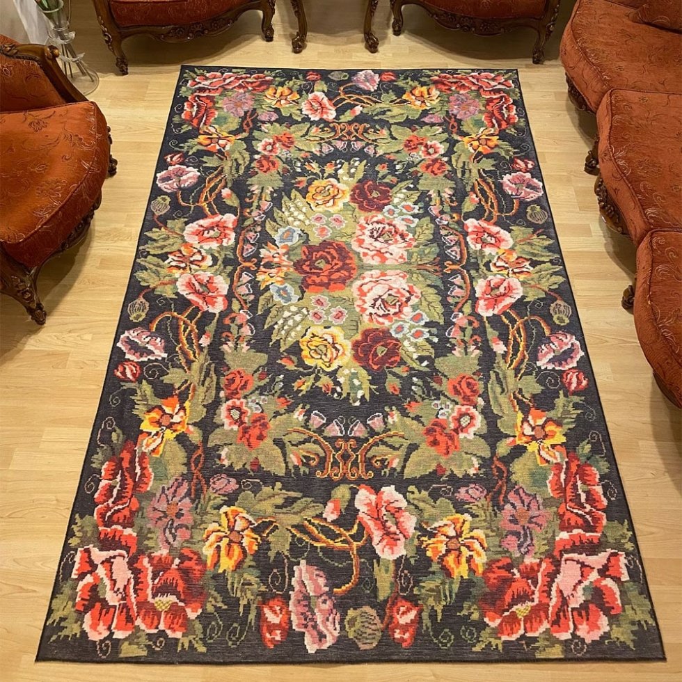 Alfombra lavable estilo kilim floral