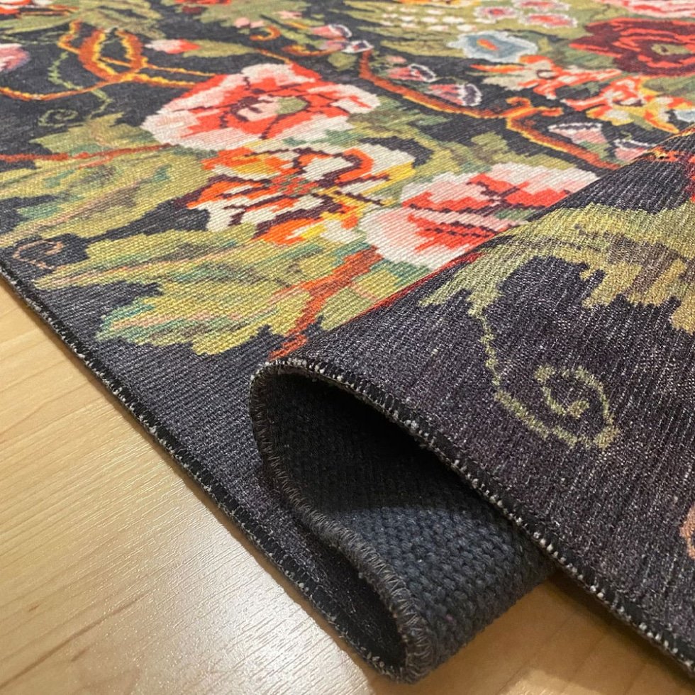 Alfombra lavable estilo kilim floral