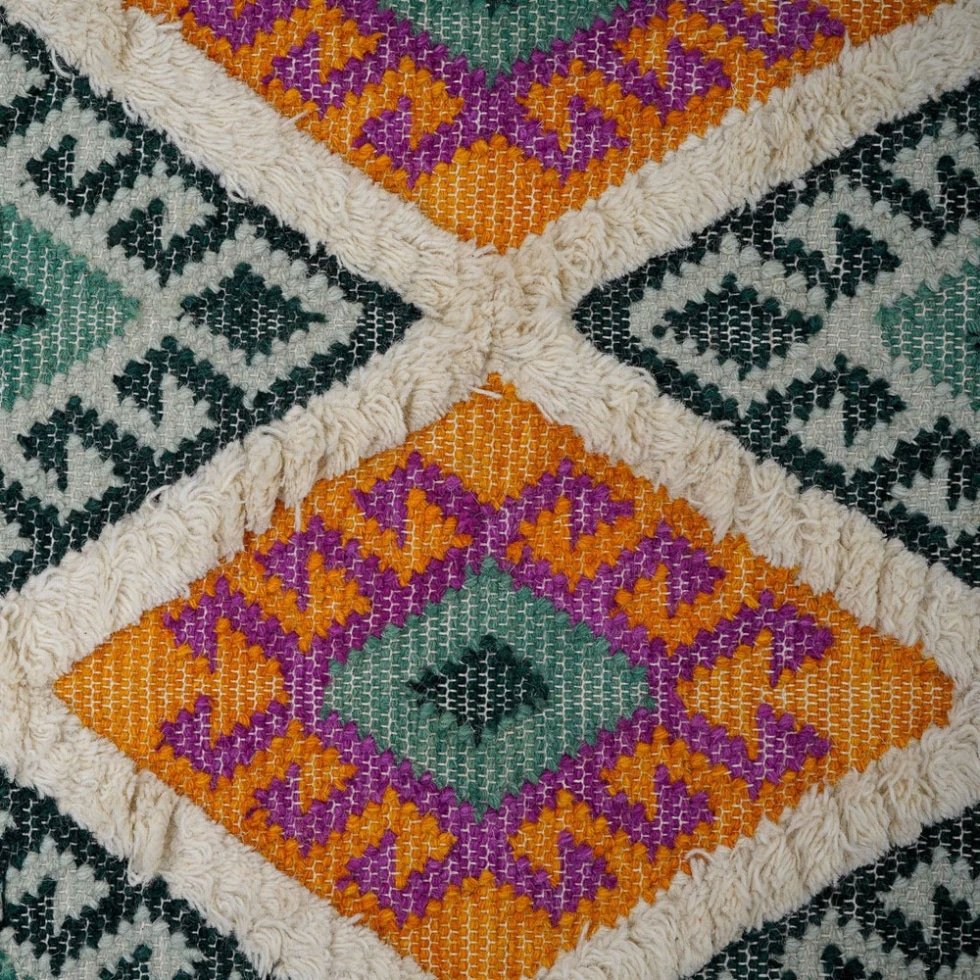 Alfombra kilim tradicional verde y amarilla
