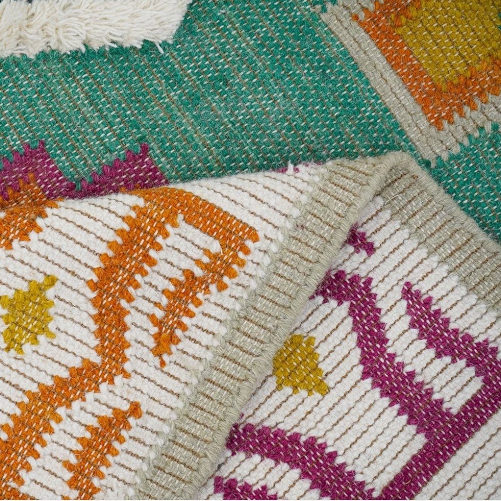 Alfombra kilim de lana verde brillante