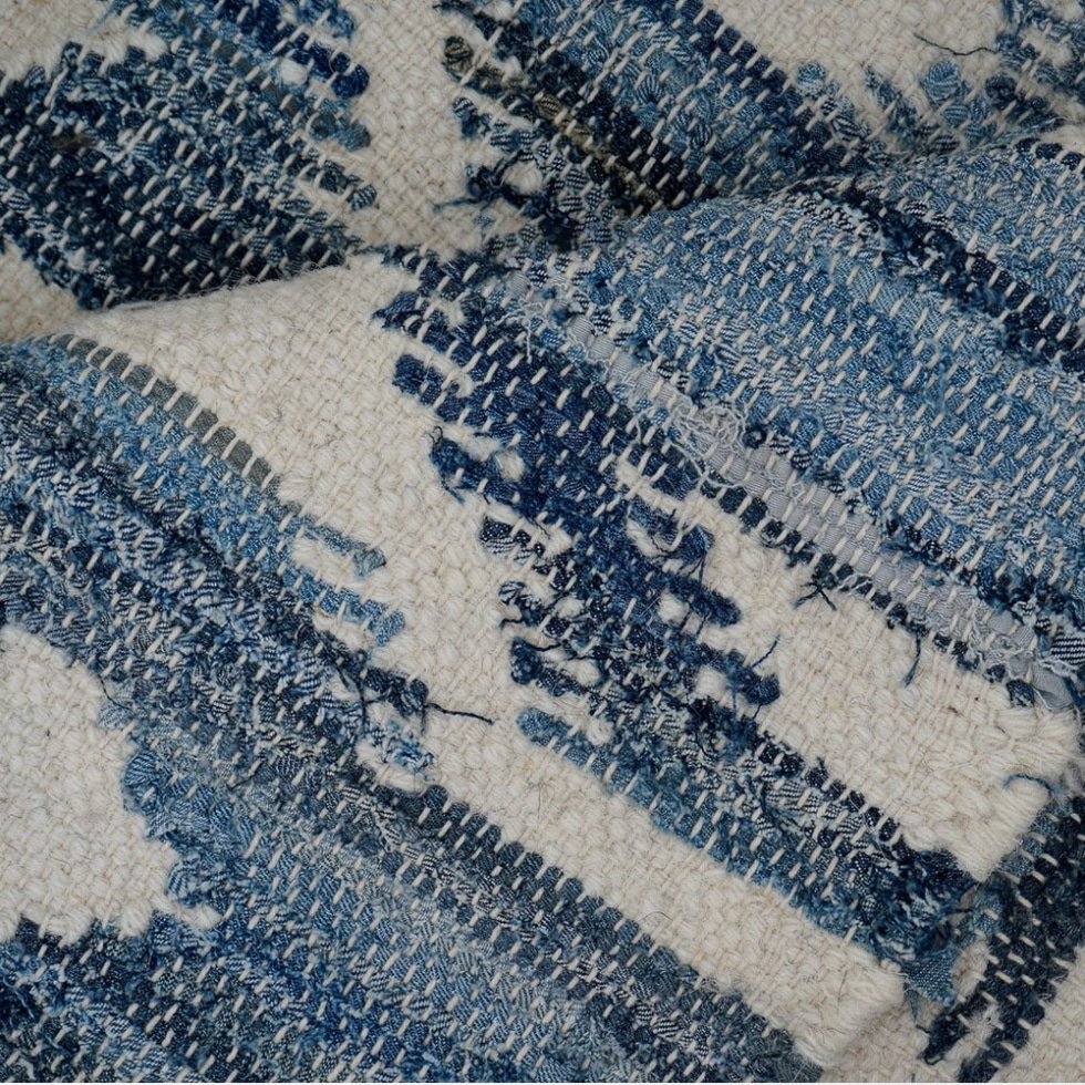 Alfombra kilim azul de diseño clásico hecha a mano