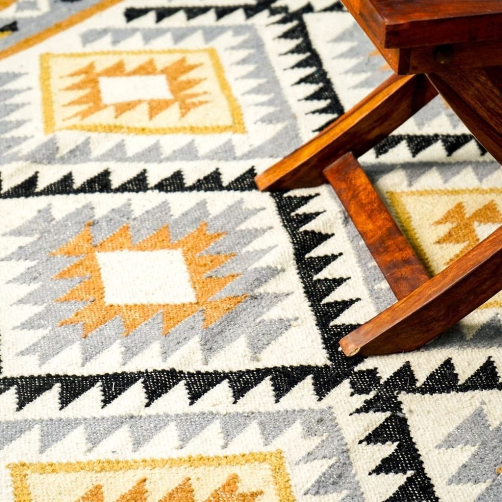 Alfombra kilim india Bright Diamond tejida a mano