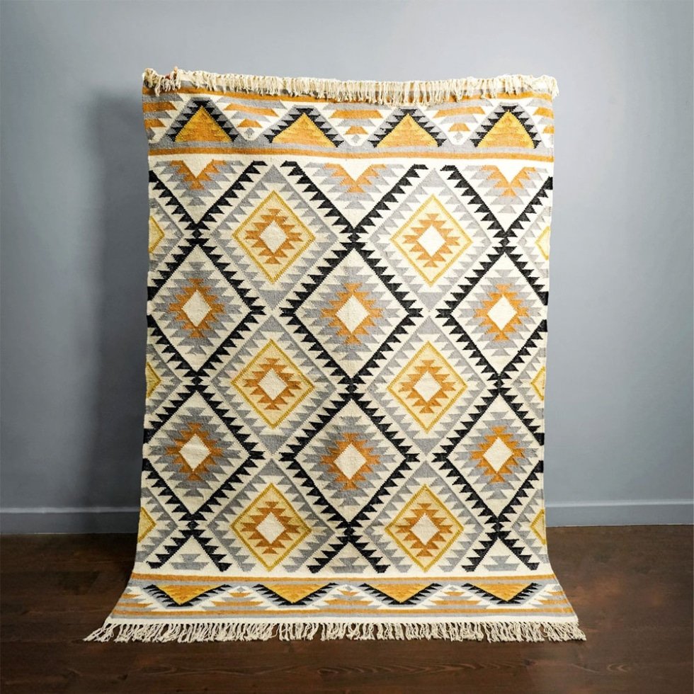 Alfombra kilim india Bright Diamond tejida a mano
