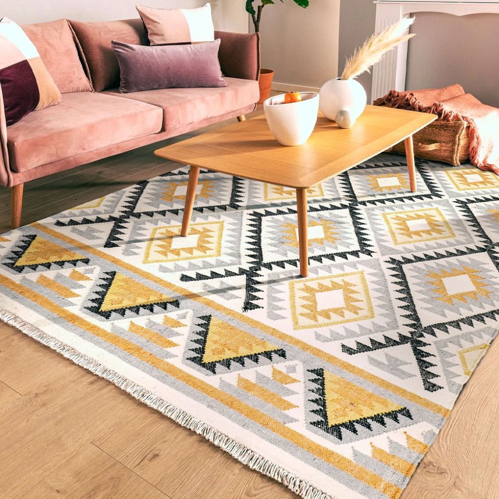 Alfombra kilim india Bright Diamond tejida a mano