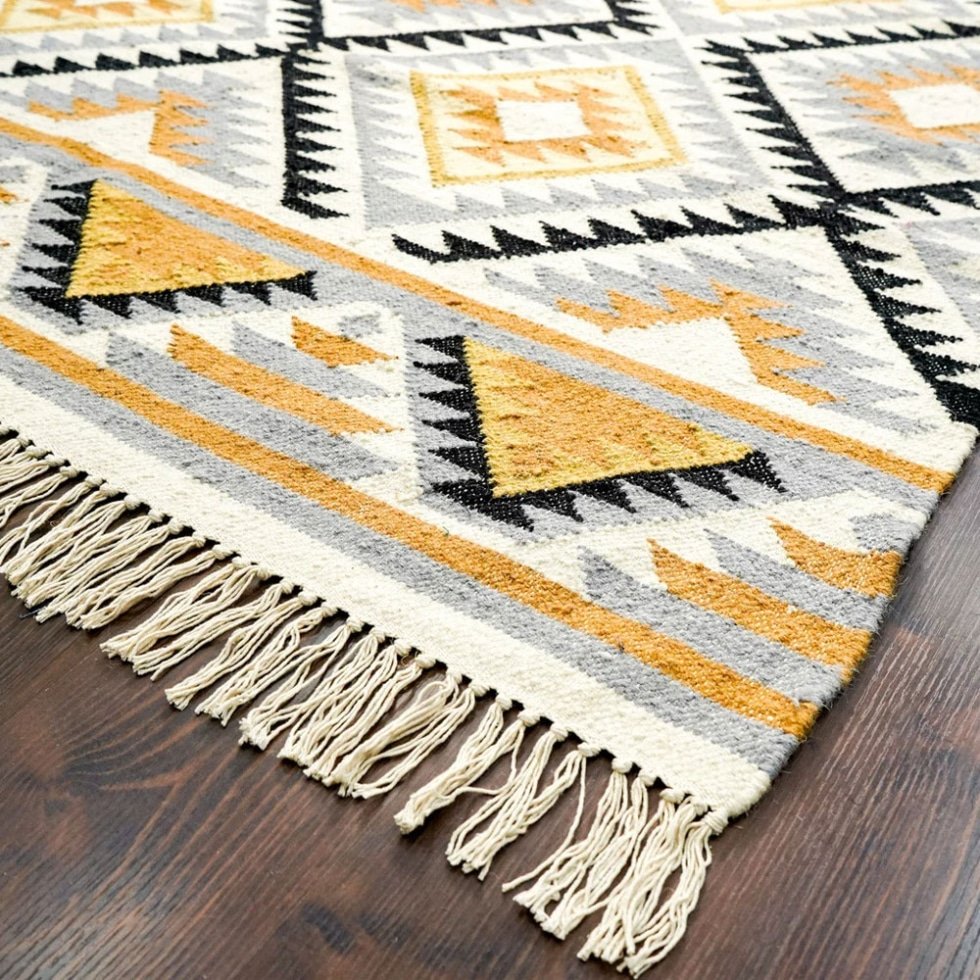 Alfombra kilim india Bright Diamond tejida a mano