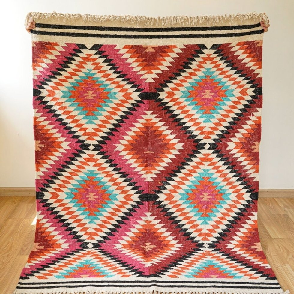 Alfombra india kilim diamante multicolor