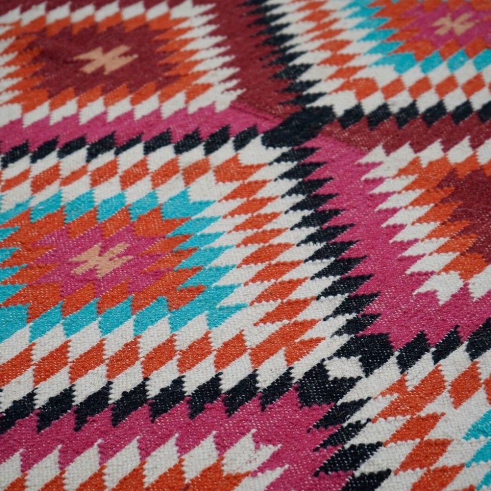 Alfombra india kilim diamante multicolor