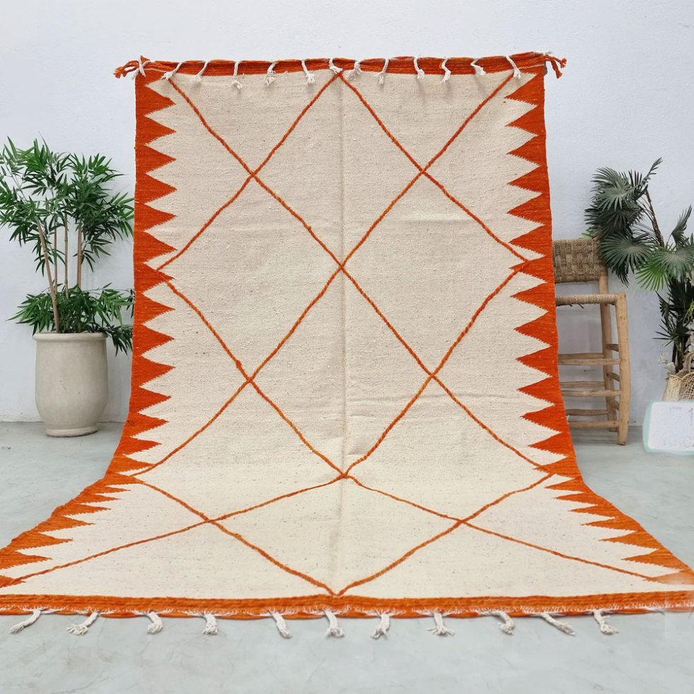 Alfombra Kilim Bereber Naranja y Blanca