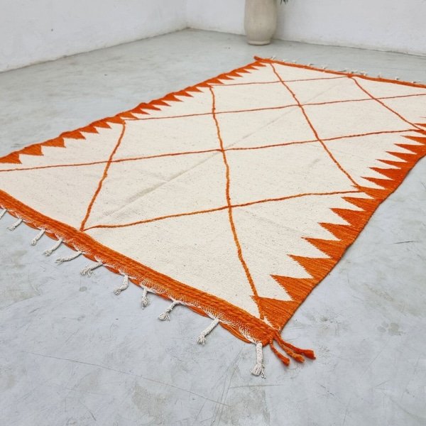Alfombra Kilim Bereber Naranja y Blanca