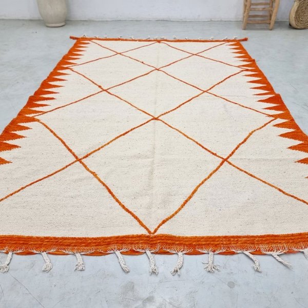 Alfombra Kilim Bereber Naranja y Blanca