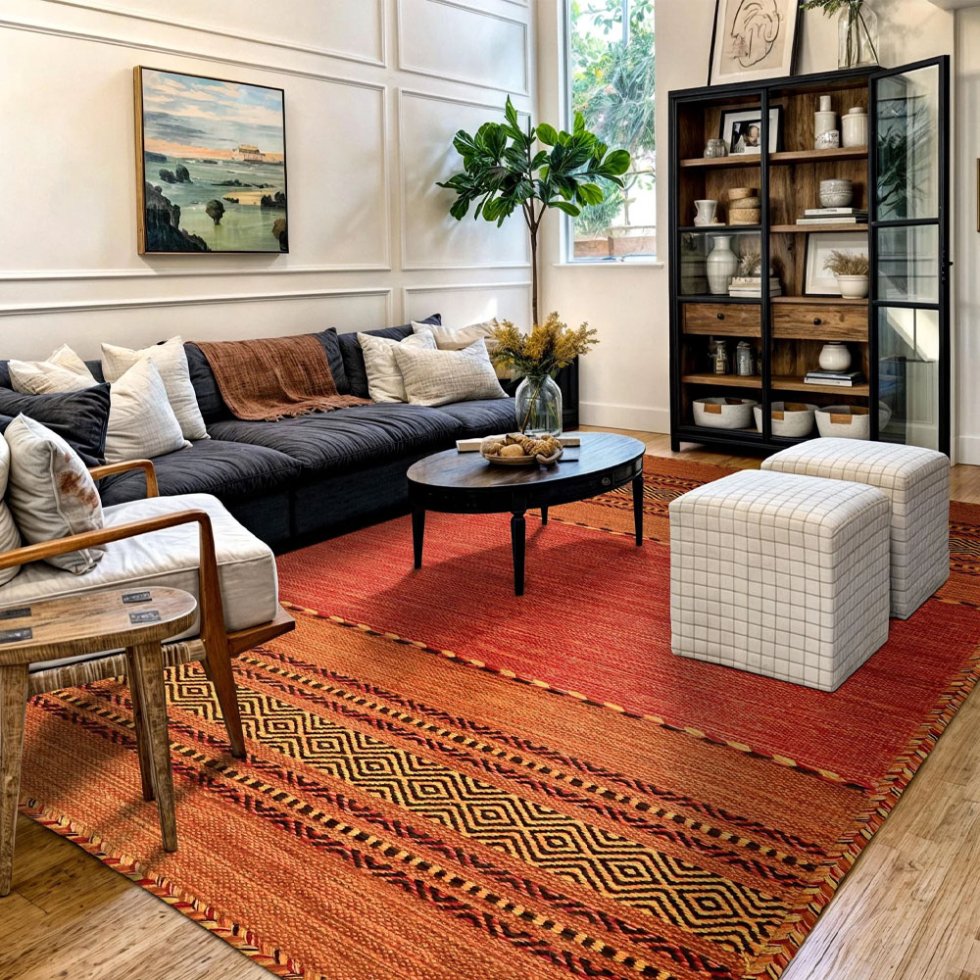 Alfombra india kilim naranja