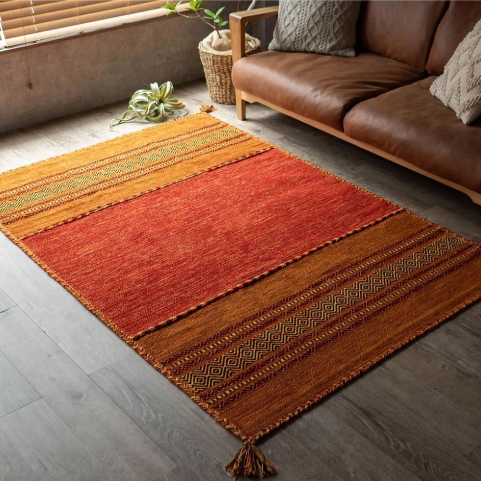 Alfombra india kilim naranja