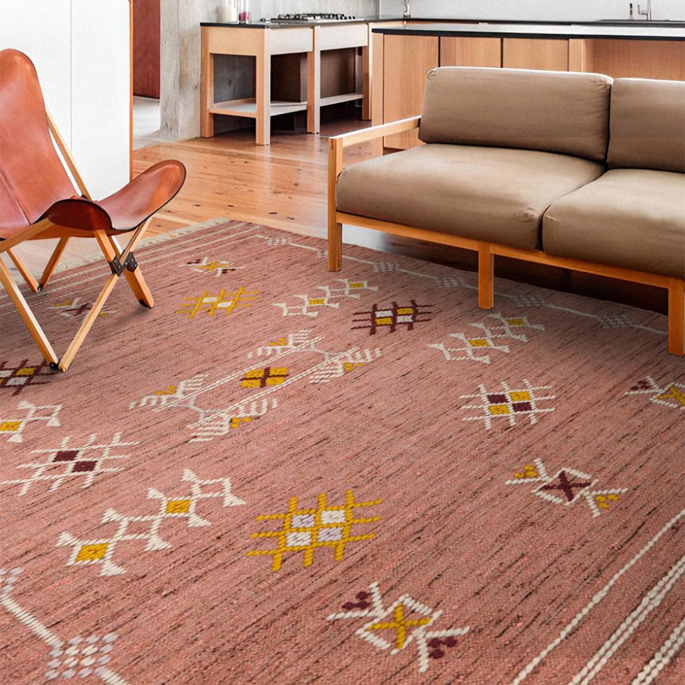 Alfombra kilim rosa de estilo étnico azteca
