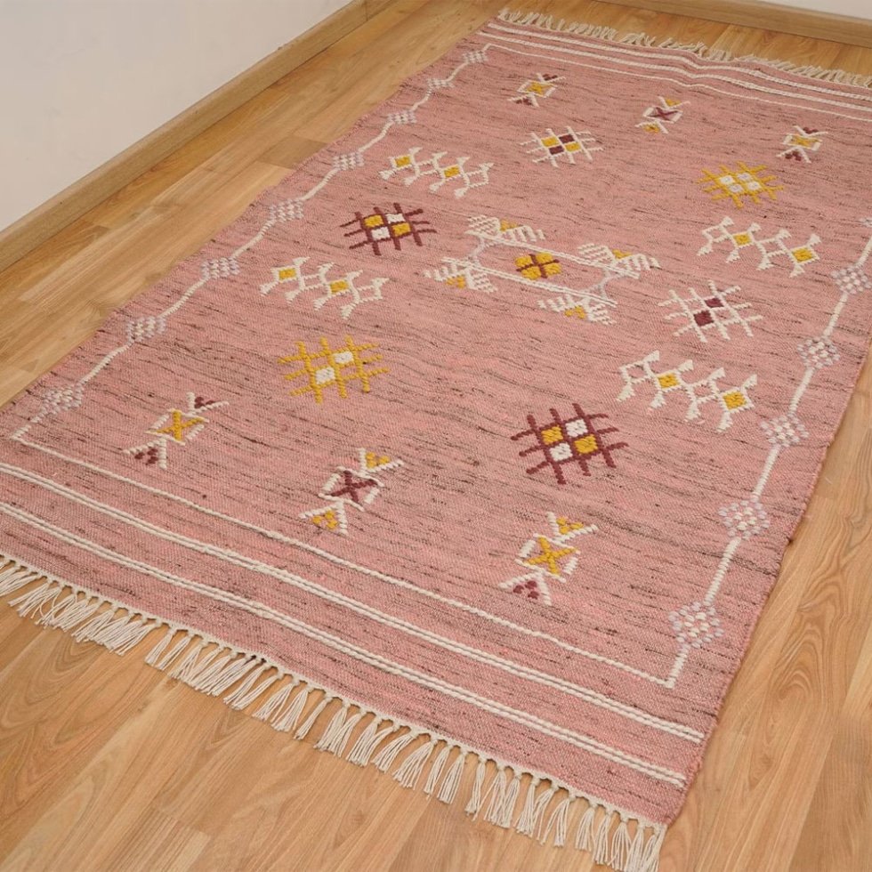 Alfombra kilim rosa de estilo étnico azteca