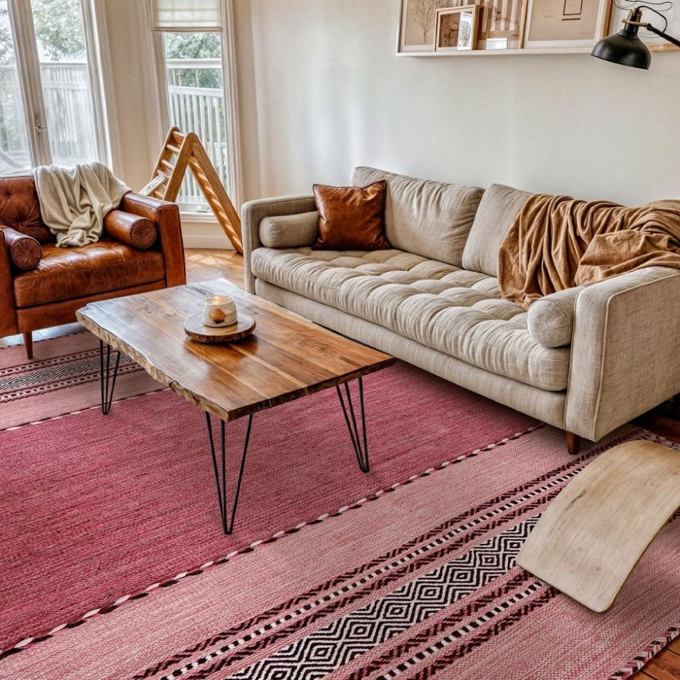 Alfombra india kilim rosa