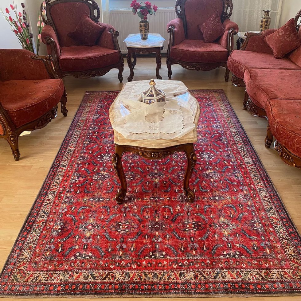 Alfombra lavable roja estilo Oushak
