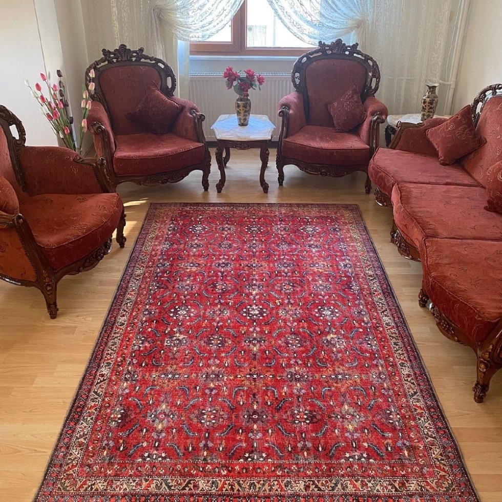 Alfombra lavable roja estilo Oushak