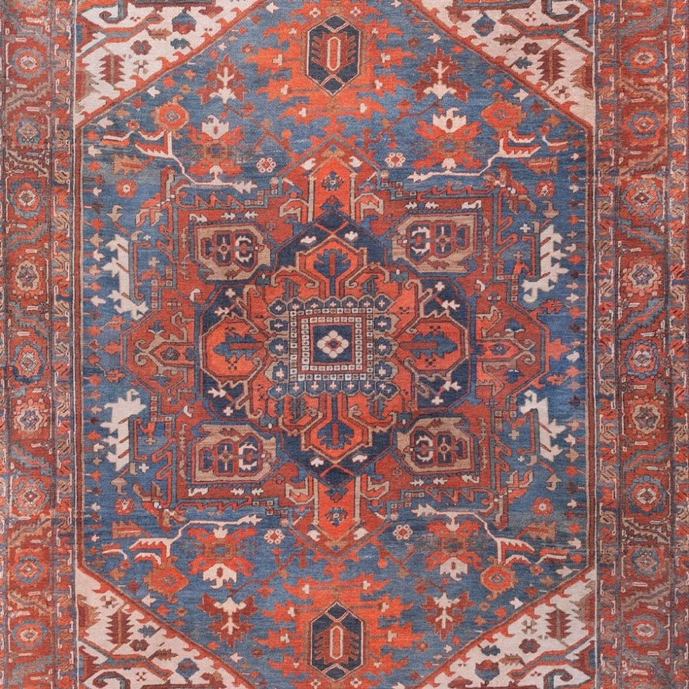 Alfombra lavable turca roja y azul