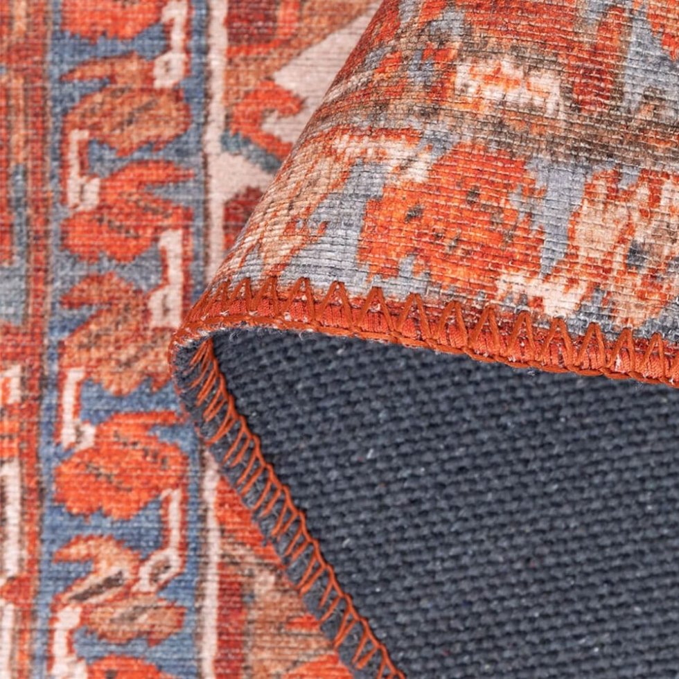 Alfombra lavable turca roja y azul