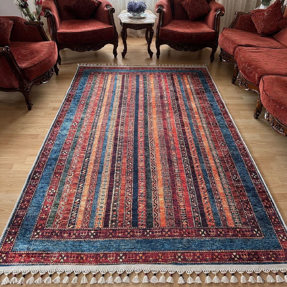 Alfombra estilo kilim turco a rayas
