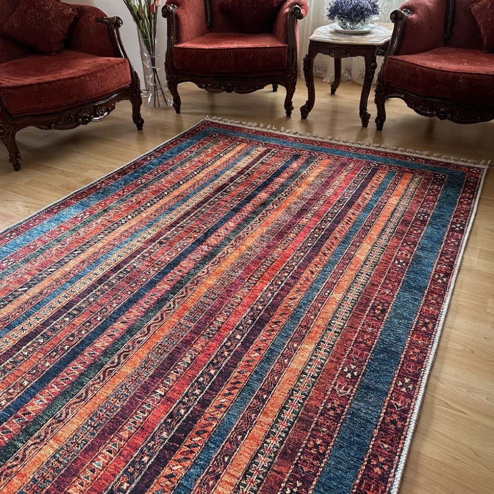 Alfombra estilo kilim turco a rayas