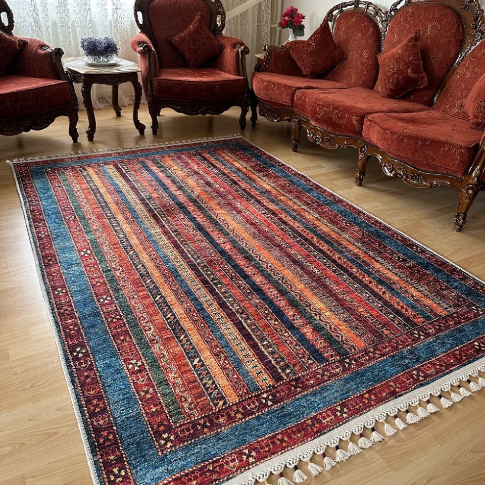 Alfombra estilo kilim turco a rayas