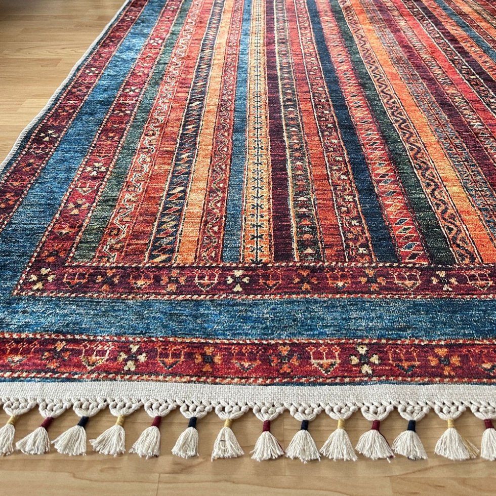 Alfombra estilo kilim turco a rayas