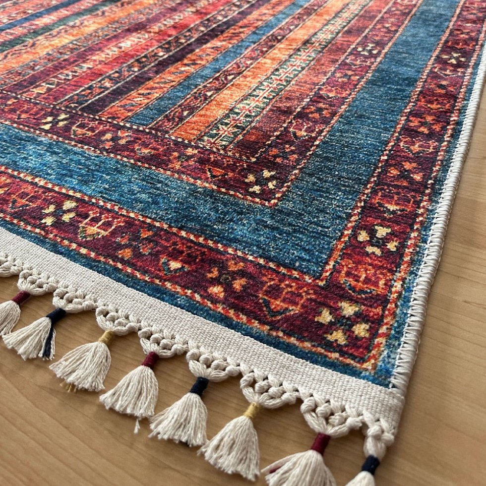 Alfombra estilo kilim turco a rayas