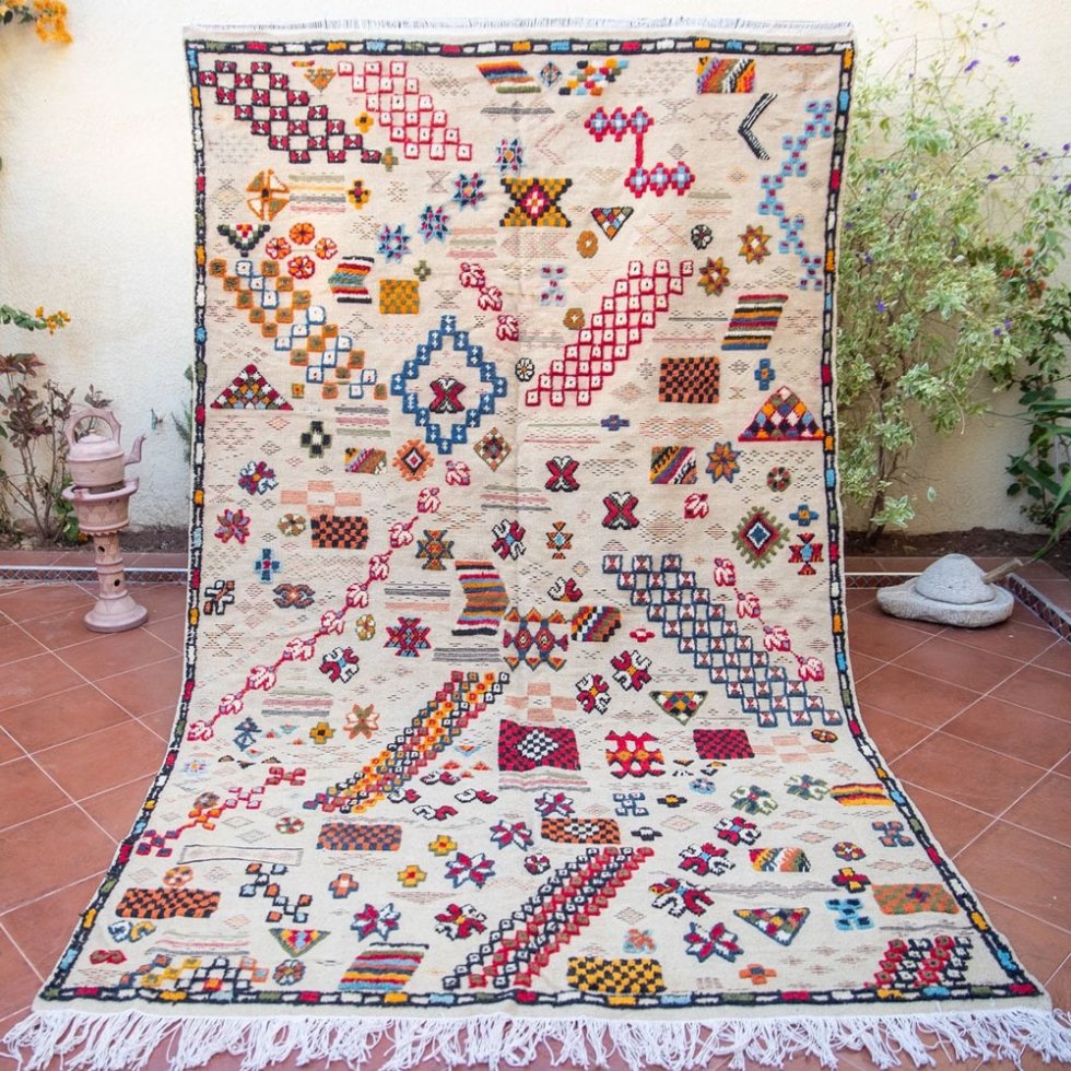 Alfombra blanca tradicional Akhnif bereber kilim
