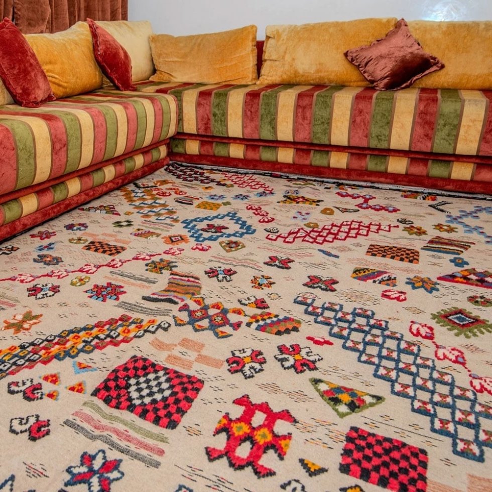 Alfombra blanca tradicional Akhnif bereber kilim