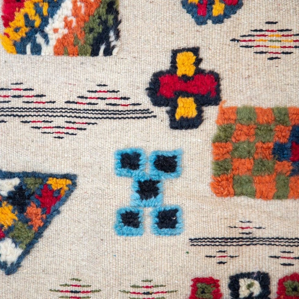Alfombra blanca tradicional Akhnif bereber kilim