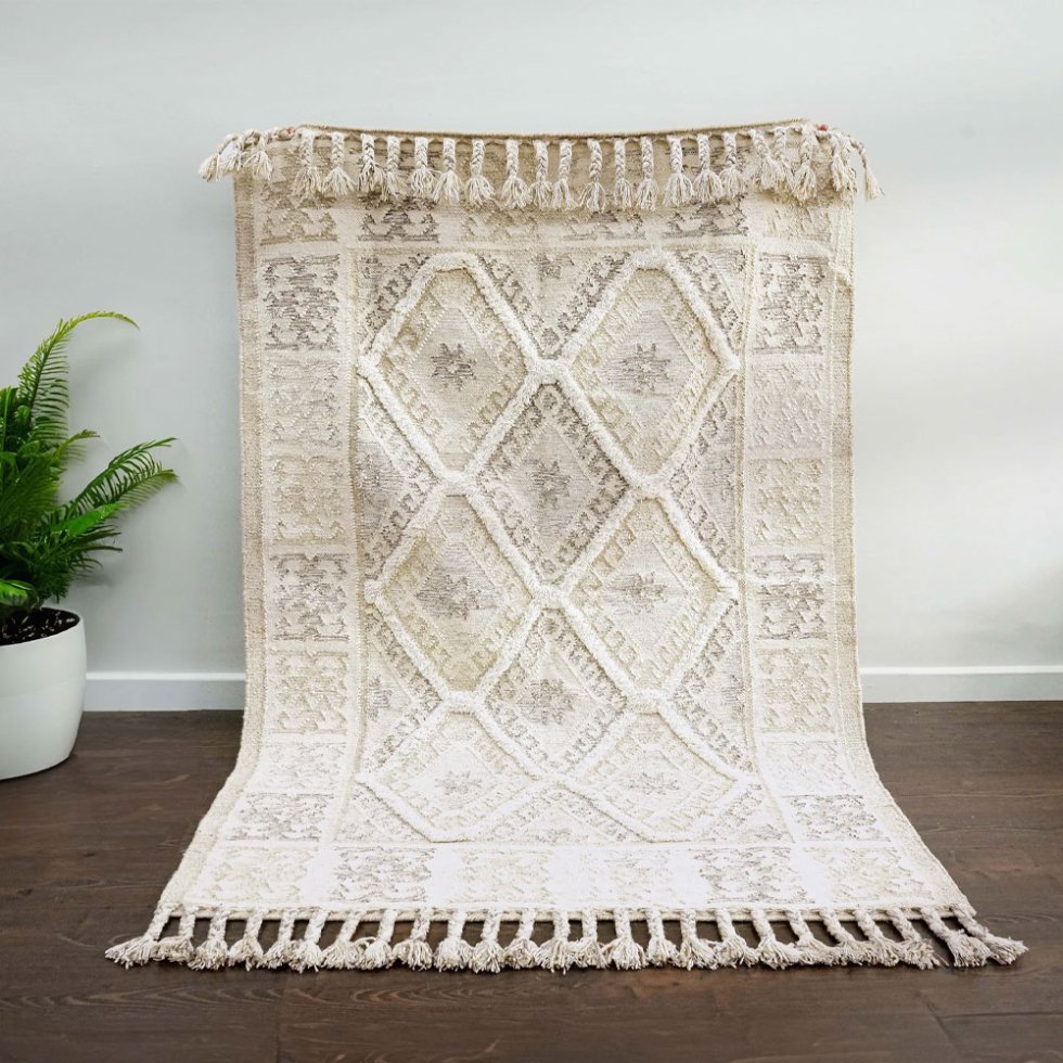 Alfombra boho kilim blanca