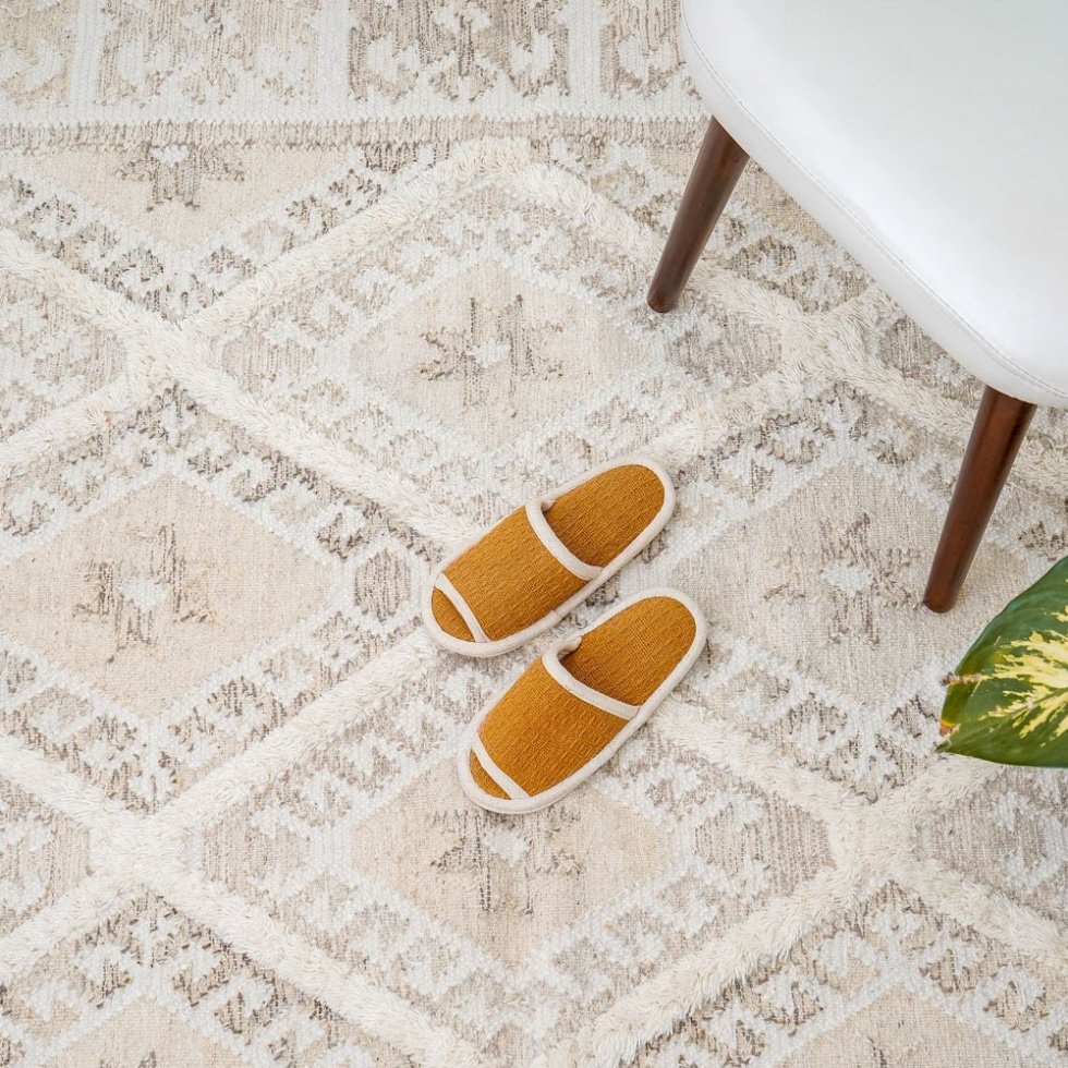 Alfombra boho kilim blanca