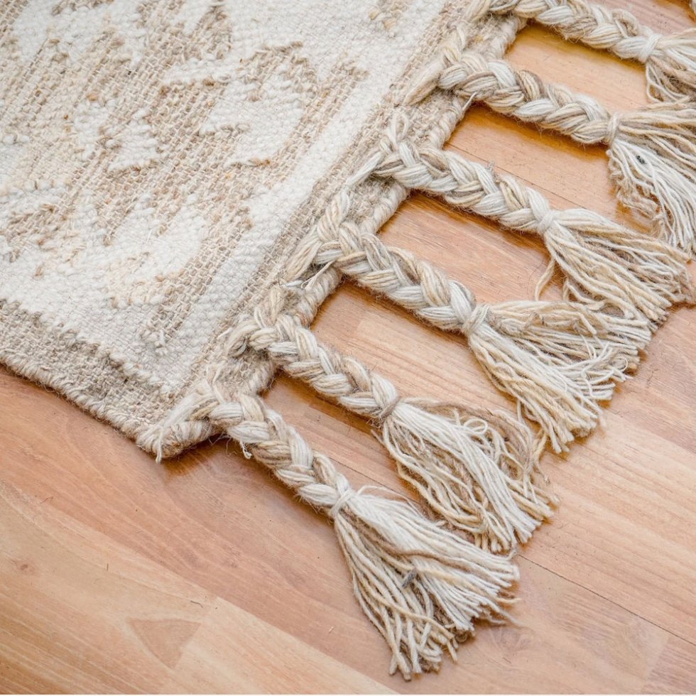 Alfombra boho kilim blanca