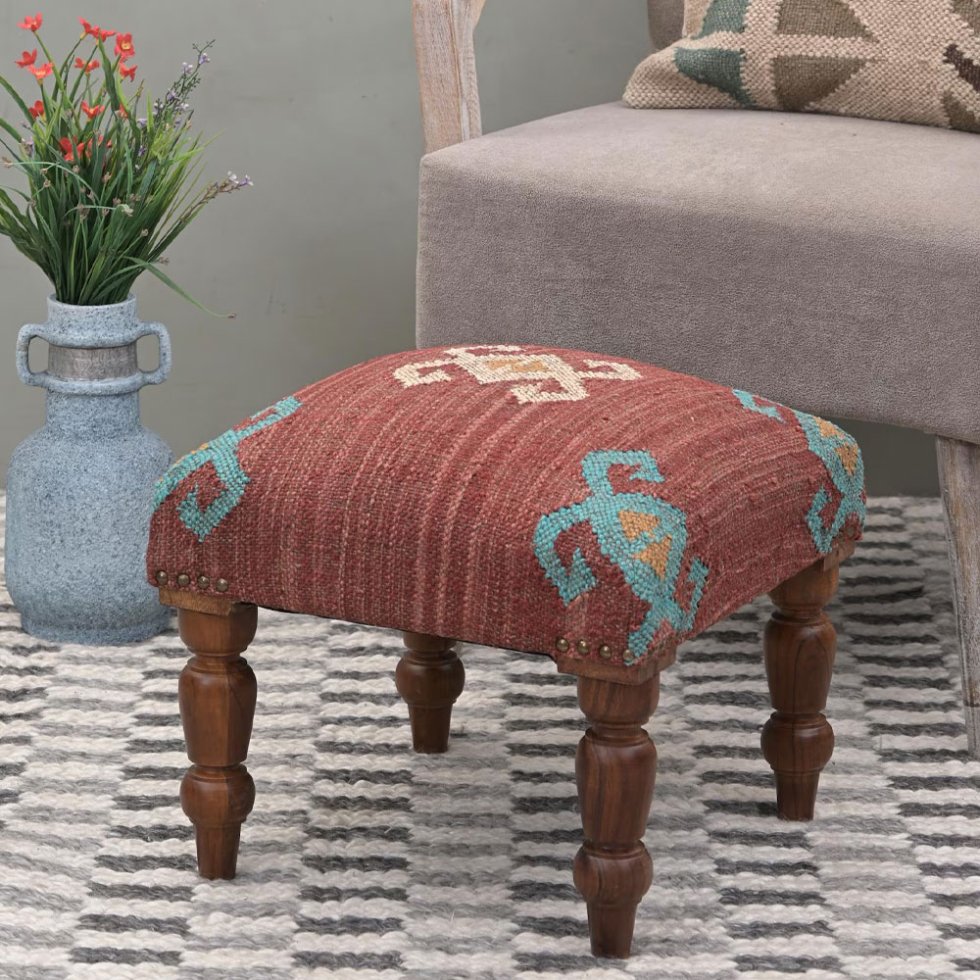 Taburete otomano Navajo kilim rojo