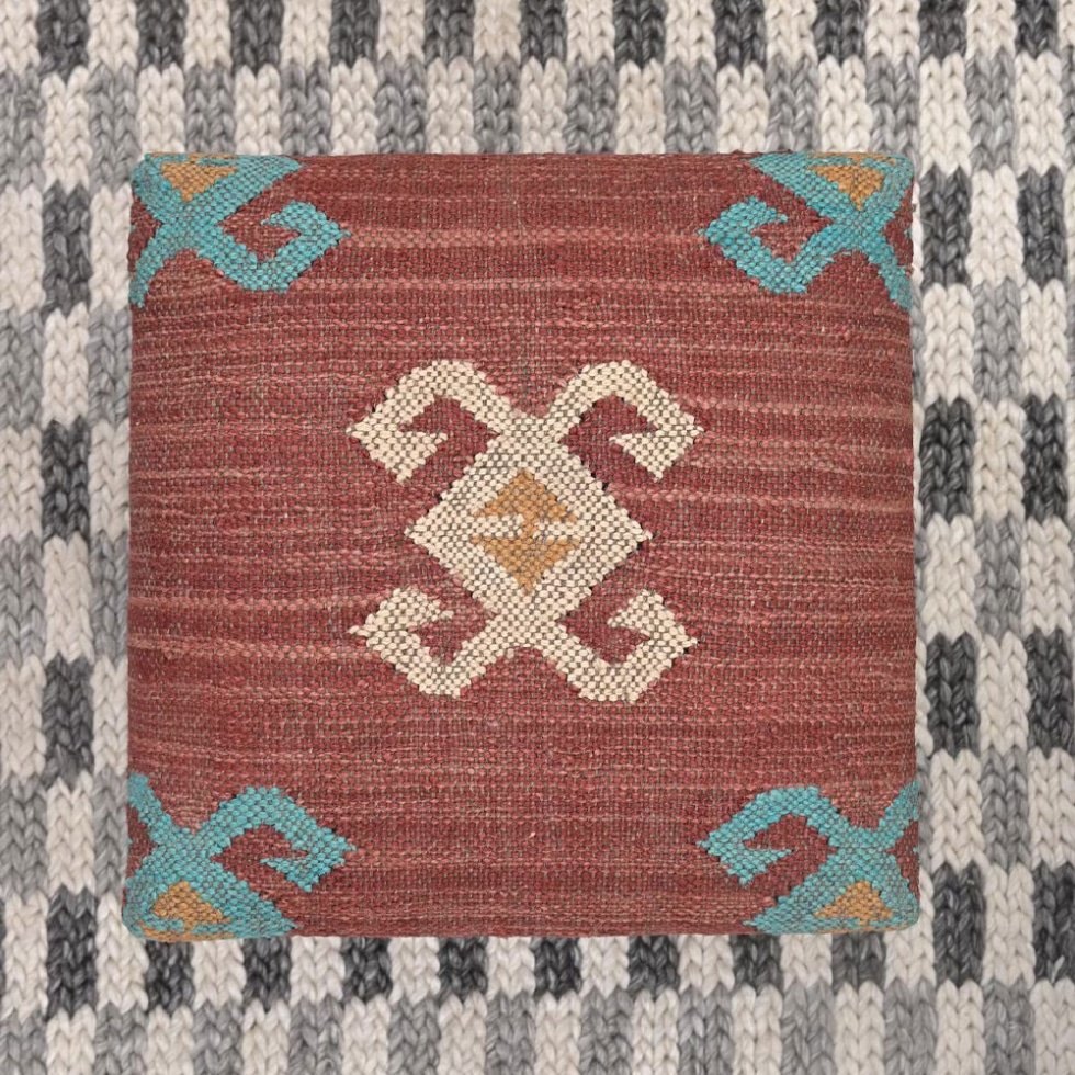 Taburete otomano Navajo kilim rojo